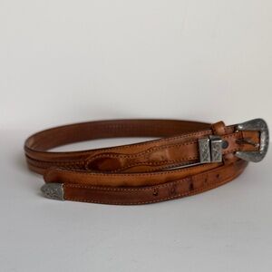 Vintage Tony Lama Brown Leather Belt with Silver Buckle  size 36
